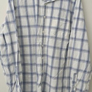 Men's Casual Blue and White Checkered Shirt